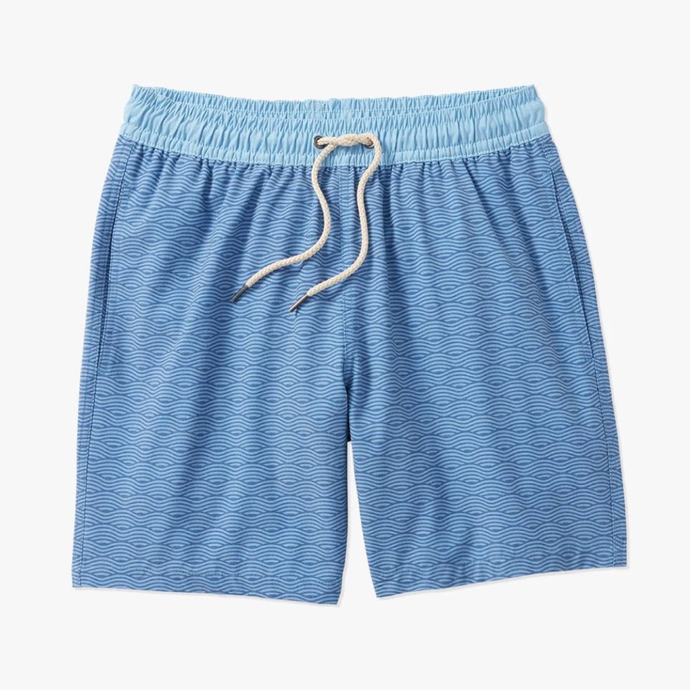 Fair Harbor Light Blue Wave Pattern Bayberry Swim Trunks